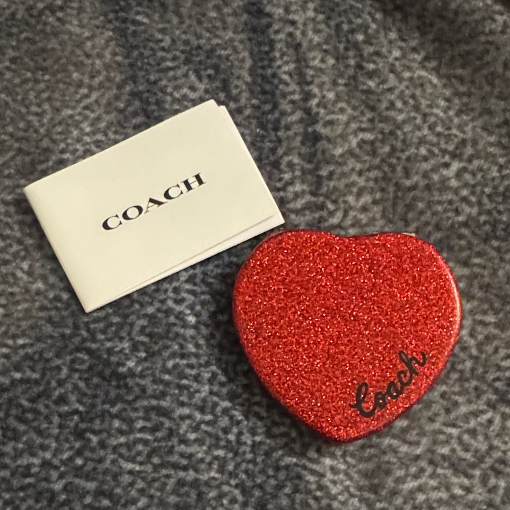 Coach Red Glitter Heart Compact Mirror